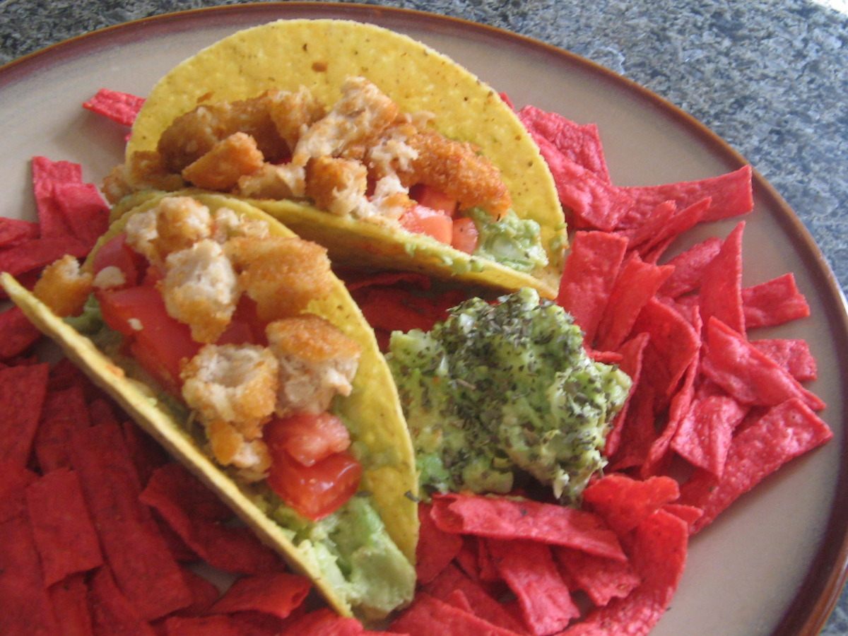 5 Minute Easy Vegan  Chicken Guacamole Tacos