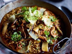 Barley Risotto with Garlicky Mushrooms