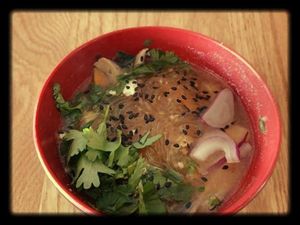 Vegetarian Miso Noodle Soup w Shiitake & Greens