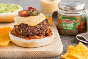 Vegetarian nacho burgers with nacho cheese