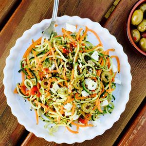 Vegetarian Pesto Courgette N' Carrot Noodles With Feta Ch...