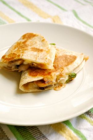 Vegetarian Spinach, Mushroom and Jack Quesadilla