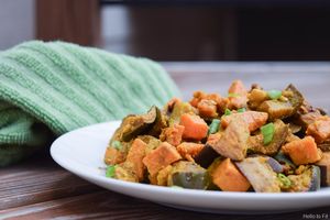 Vegetarian sweet potato eggplant curry sau